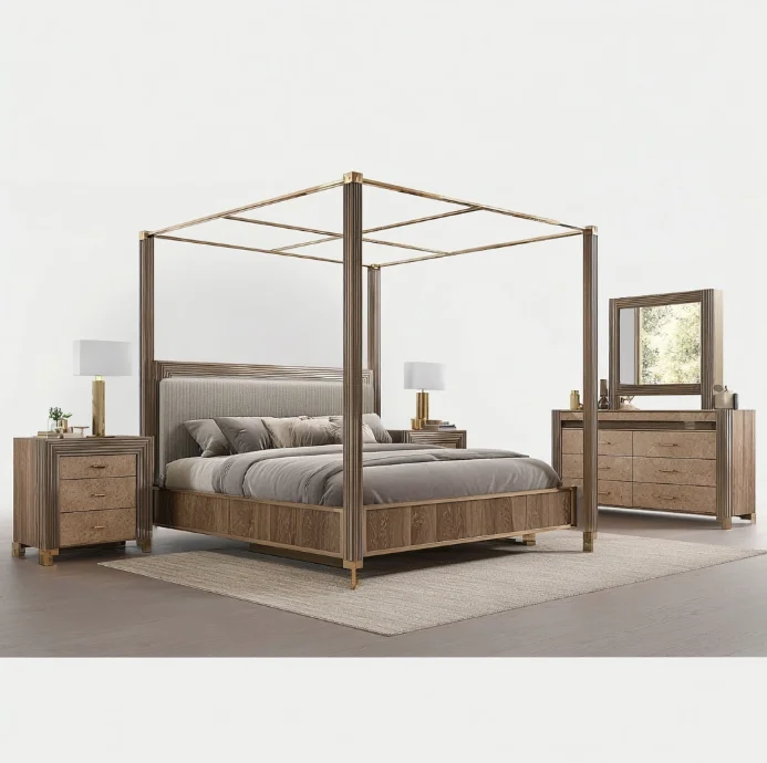 #Luxury Modern King Bed Tall Solid Wood Frame Adjustable Height Durable  Color Bedroom Furniture