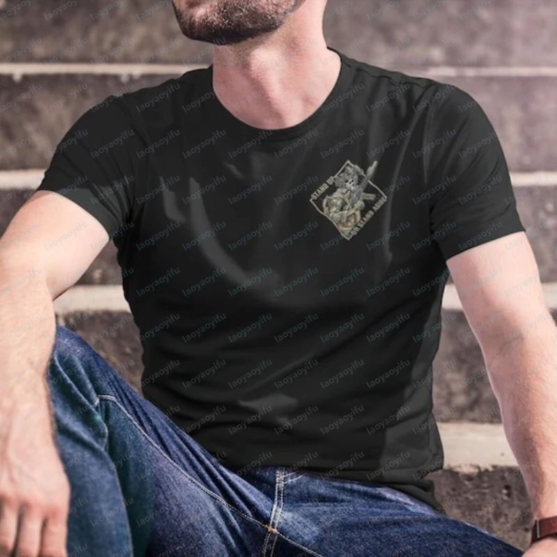 Stand Up or Stand Aside Militärischer taktischer Krieger Skelett Shirt T-Shirt Gym Militär Shirt Grafik T-Shirts Baumwolle Herrenbekleidung