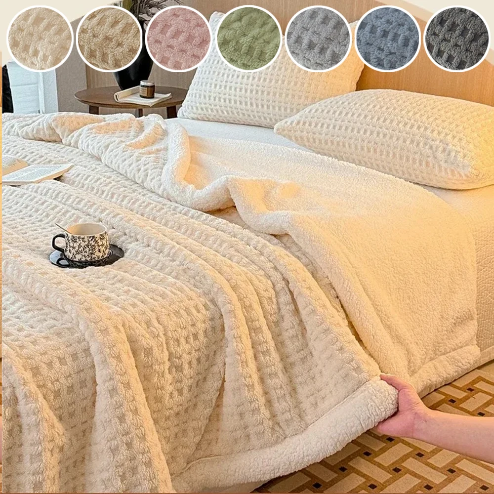 

Autumn Winter Warm Thick Double Layer Artificial Lambswool Throws Blankets Fleece Blanket for Sofa or Bed Queen Double Comforter