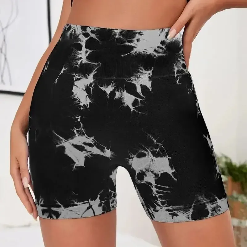 Sem costura tie dye estilo cintura alta secagem rápida fitness calças triplas mel pêssego hip lift yoga esportes shorts apertados