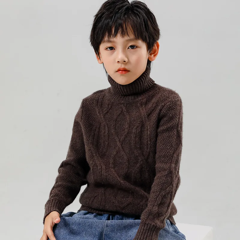 Winter New children sweater 100% high quality cashmere boy stripe High collar knit sweater thickening keep warm pullover Sweater