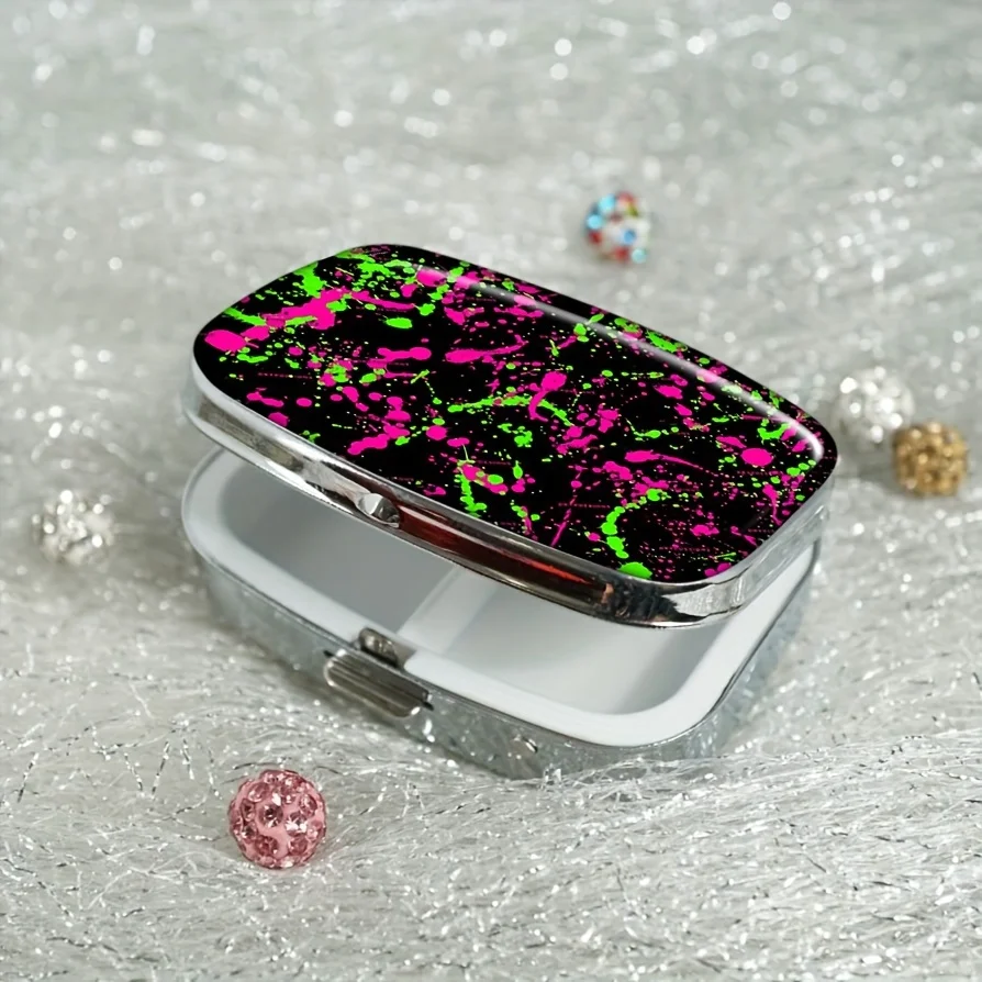 Green Black Pink Patterned Pill Box Pill Box, Pocket,Rectangular Decorative Box, Vitamin Pill Storage Box