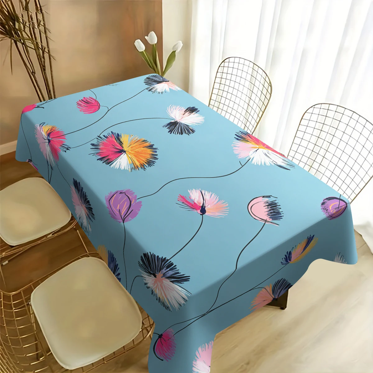 Elegant Mandala Floral Pattern Polyester Tablecloth - Decorative Dining Table Cover, Stylish Home Dining Scene Table Decoration