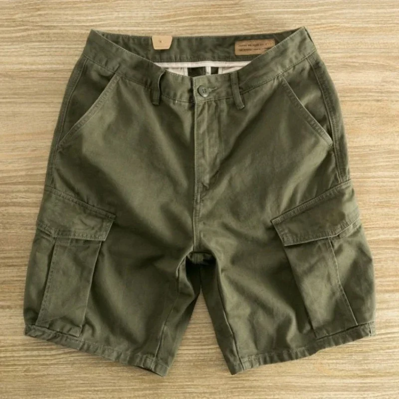 Mens Cargo Shorts Solid with Pockets Khaki Short Pants for Men Clothing Y2k 2024 Fashion Streetwear Cotton Clothes New in Wide