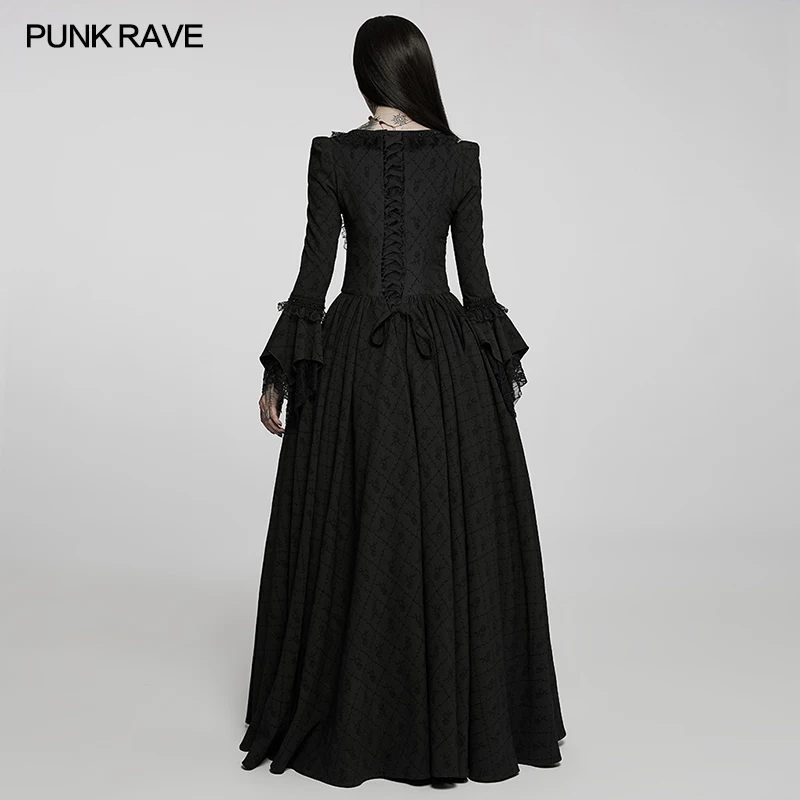 Punk Rave Gothic Thorn Rose Gown Maxi Black Long Lace Gorgeous Wedding Dress WQ600