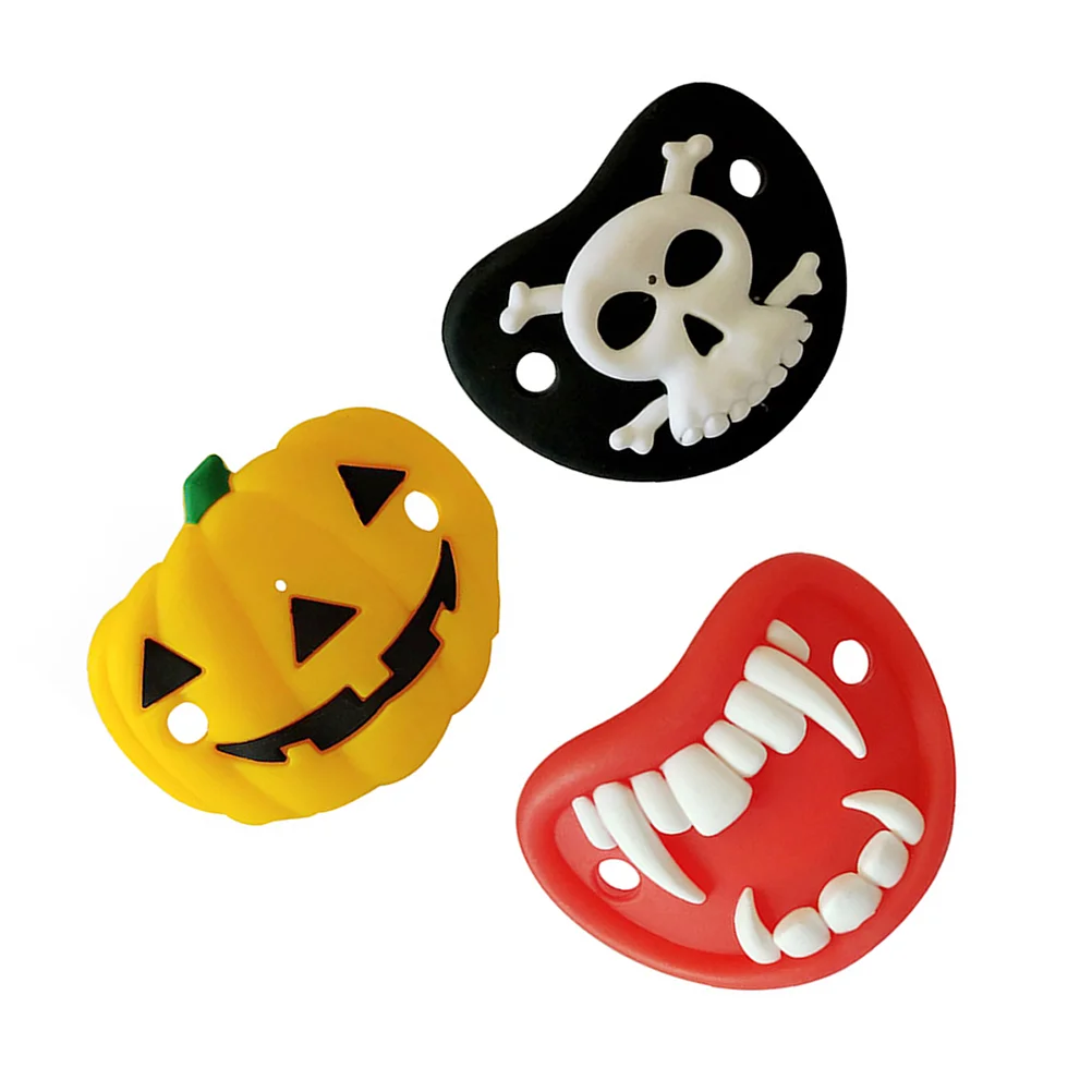 

3pcs Food Grade Silicone Baby Pacifier Halloween Elements Design Pumpkin Skull Shape for Baby Toddlers