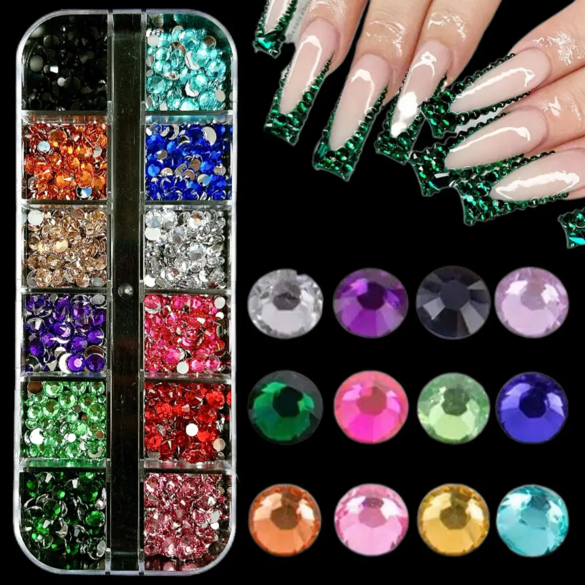 

1Box Minimalist Multiple Sized Simulated Pearls Nail Charms Solid Color Mini Flat Bottomed Rhinestones Nail Art Decorations DIY
