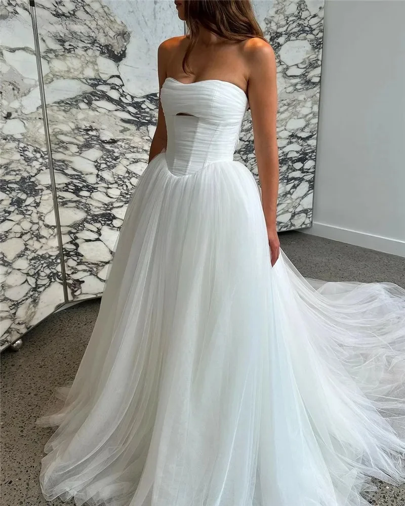 

Customized Beach Wedding Dresses A Line Strapless Tulle Bride Gowns Vestido de novia Sweetheart Neck Corset Bridal Dress 2025