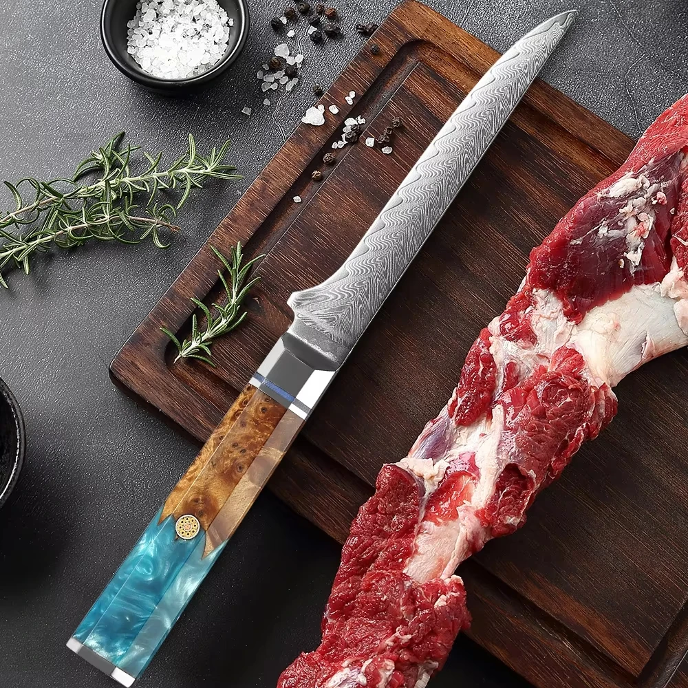 

Japan 67-Layer Damascus Steel Boning Knife Professional Beef Lamb and Fish Cutting Knife Ergonomic Handle Kitchen Cooking Knife