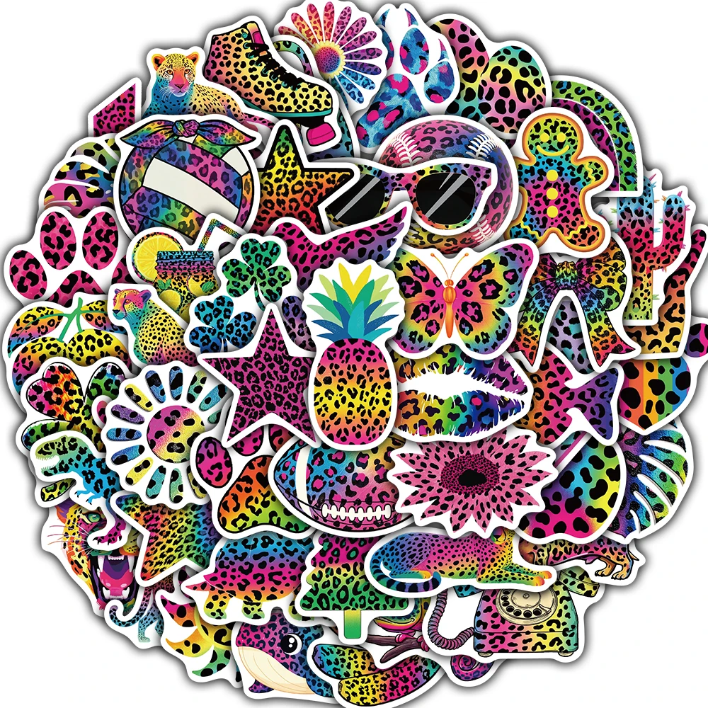 50PCS Colorful Leopard Print Stickers Aesthetic Laptop Luggage Phone Motorcycle Bicycle Laptop Notebook Skateboard Stickers