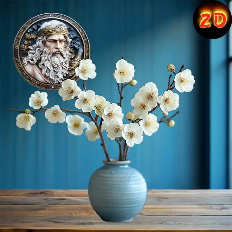 Zeus-Inspired Round Aluminum Wall Art - Regal God of Thunder Design with Ornate Golden & Black Frame,Home, Office Decor