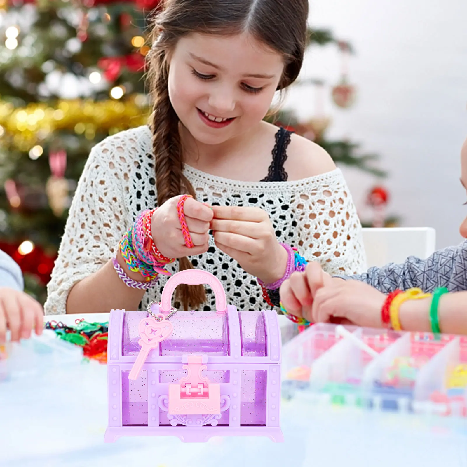 

2pcs Children's Makeup Box Plastic Treasure Chest Girls Boys Small Jewelry Storage Travel Case Room nament Durable Toy ganizer