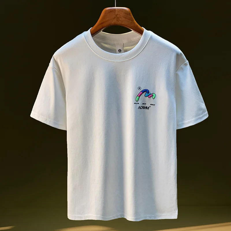 Embroidered printed short sleeved T-shirt men's 2025 new summer loose fit top half sleeved casual