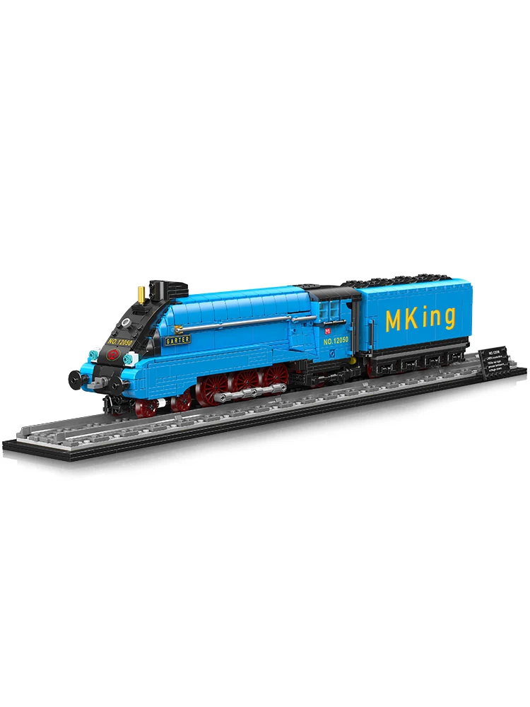 Mould King 12050 Technische Eisenbahn-Spielzeuge: Die A4 4468 „Mallard“ Lokomotive in Garter Blue Ausführung, Baustein-Set, Modellbausatz, Weihnachtsgeschenk für Kinder