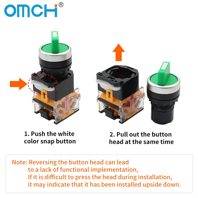 Picture 7: OMCH 1PCS 22MM 2/3 Position Rotary Selector Switch 10A 440V Latching/Momentary DPST ON/OFF 2NO 1NO1NC Red Green Black Knob