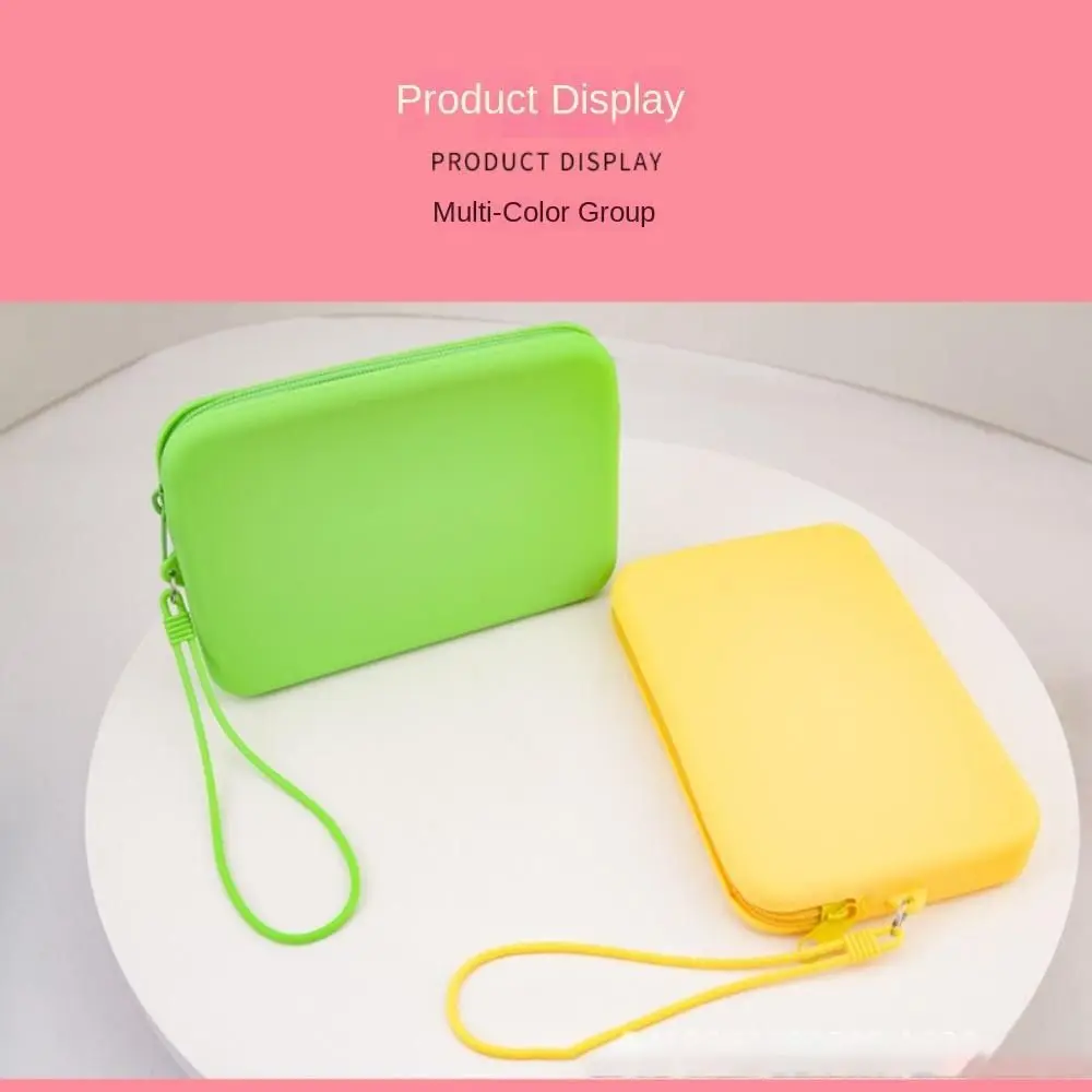 Waterproof Square Cosmetic Bag Large Capacity Solid Color Silicone Storage Bag Casual Simple Style Home Storage