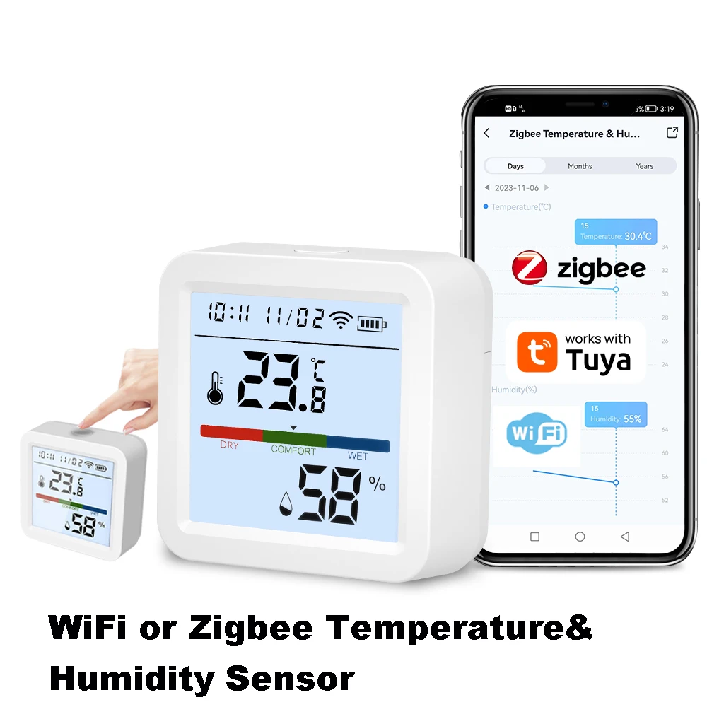 WIFI or Zigbee Temperature Humidity Sensor Tuya Hygrometer Thermometer Smart Home Backlight Smart Life Support Alexa Google