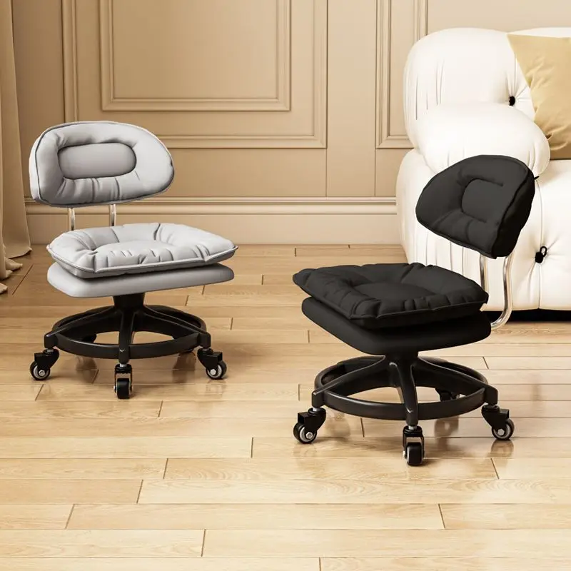Household Swivel Low Stool with Backrest Universal Silent Rolling Casters Multi-purpose Shoe Changing Rotating Bench Ottomans