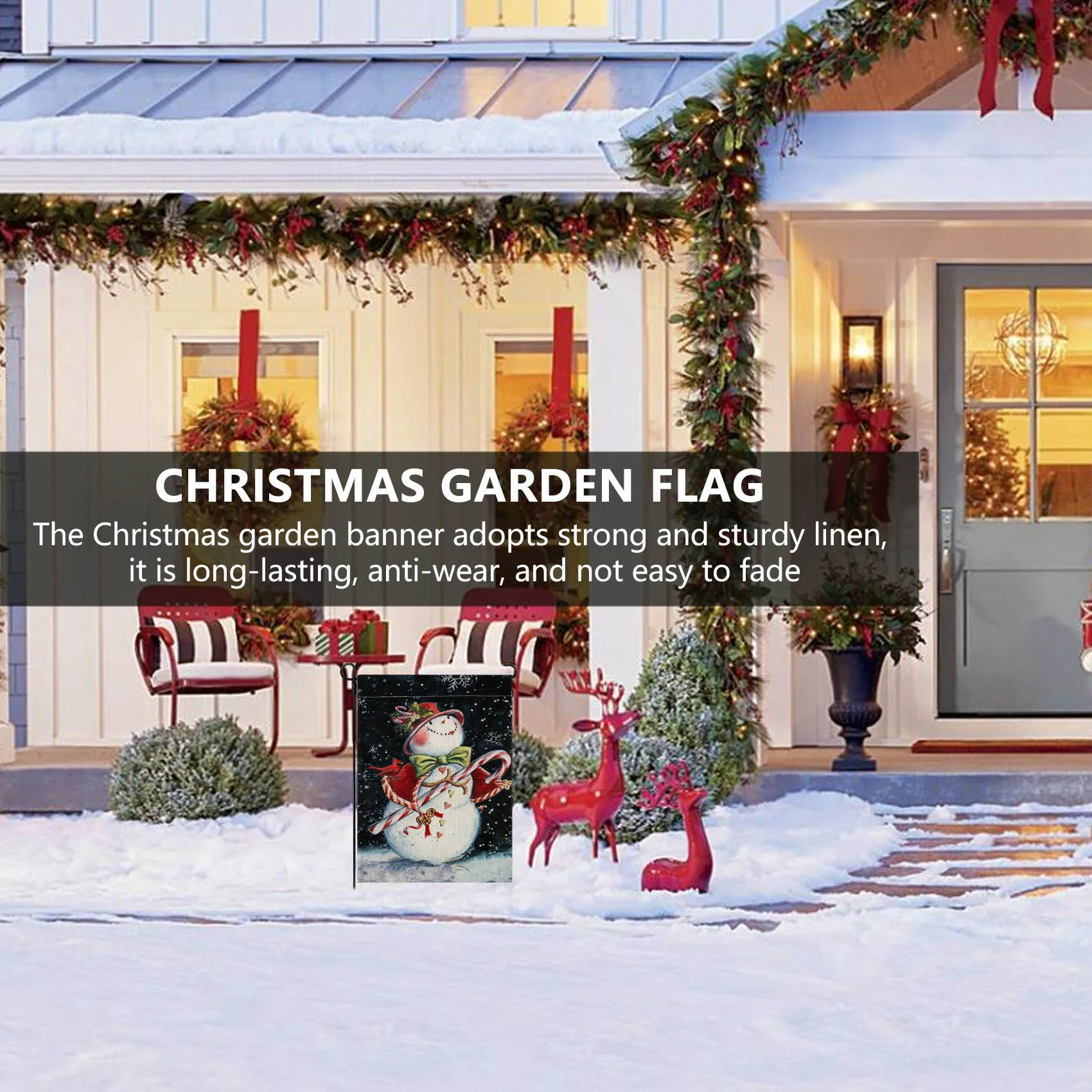 ธงตกแต่งสวนธีมคริสต์มาสสวยงาม ธงผ้าลินินลายมนุษย์หิมะสำหรับเทศกาลฤดูหนาว ตกแต่งสวน ลานบ้าน หน้าต่าง ถนน