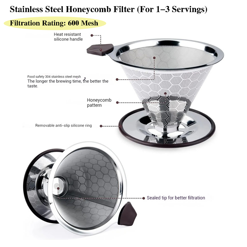  Double-Layer 600 Mesh Coffee Filter - Reusable 304 Stainless Steel Pour-Over Funnel, Drip-Style Paperless  Coffee Making Tool 
