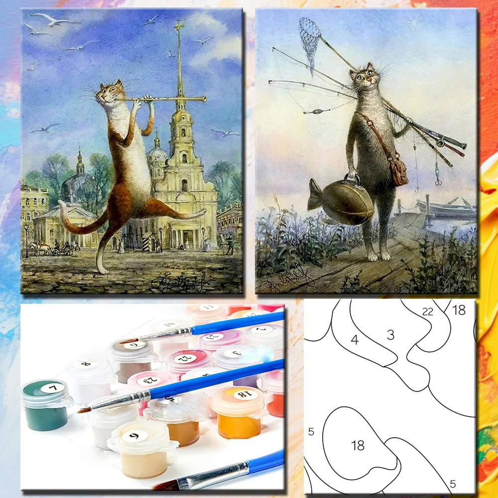 CHENISTORY Handwork Painting By Numbers Kits On Canvas Cat Animal Picture By Number Acrylic Paint Home Arts Decoration