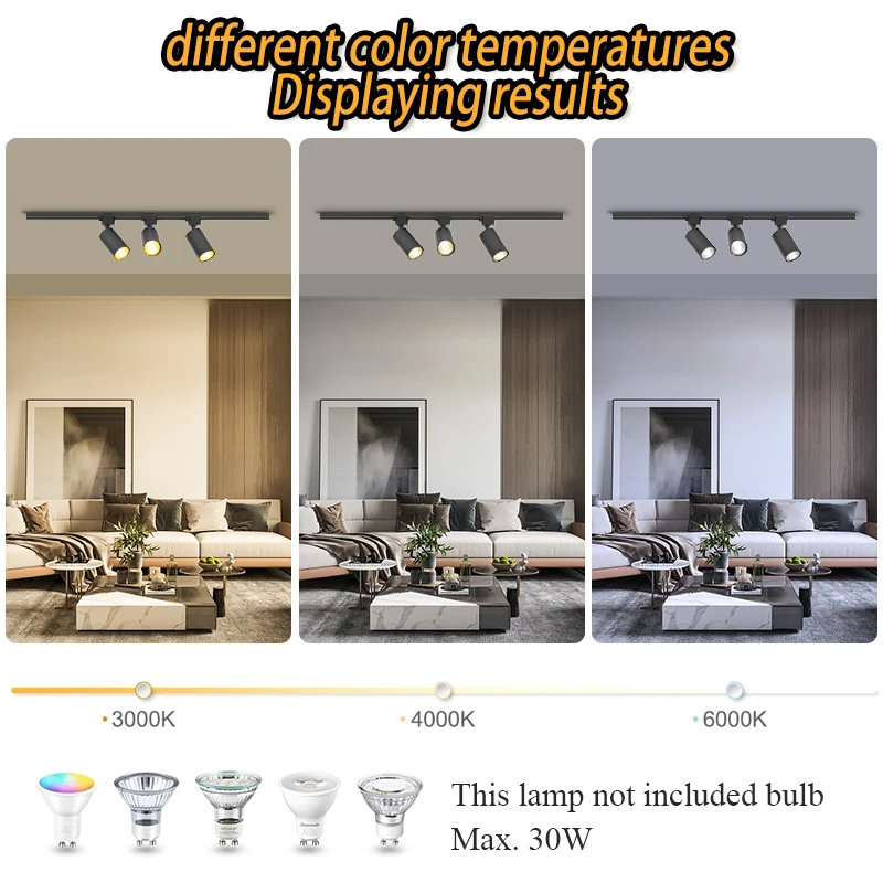 GU10 Track Light LED Rails Spot Lamp Track lighting Set Replaceable Spotlight Ceiling Lamp Fixture For Living Room Clothing Shop