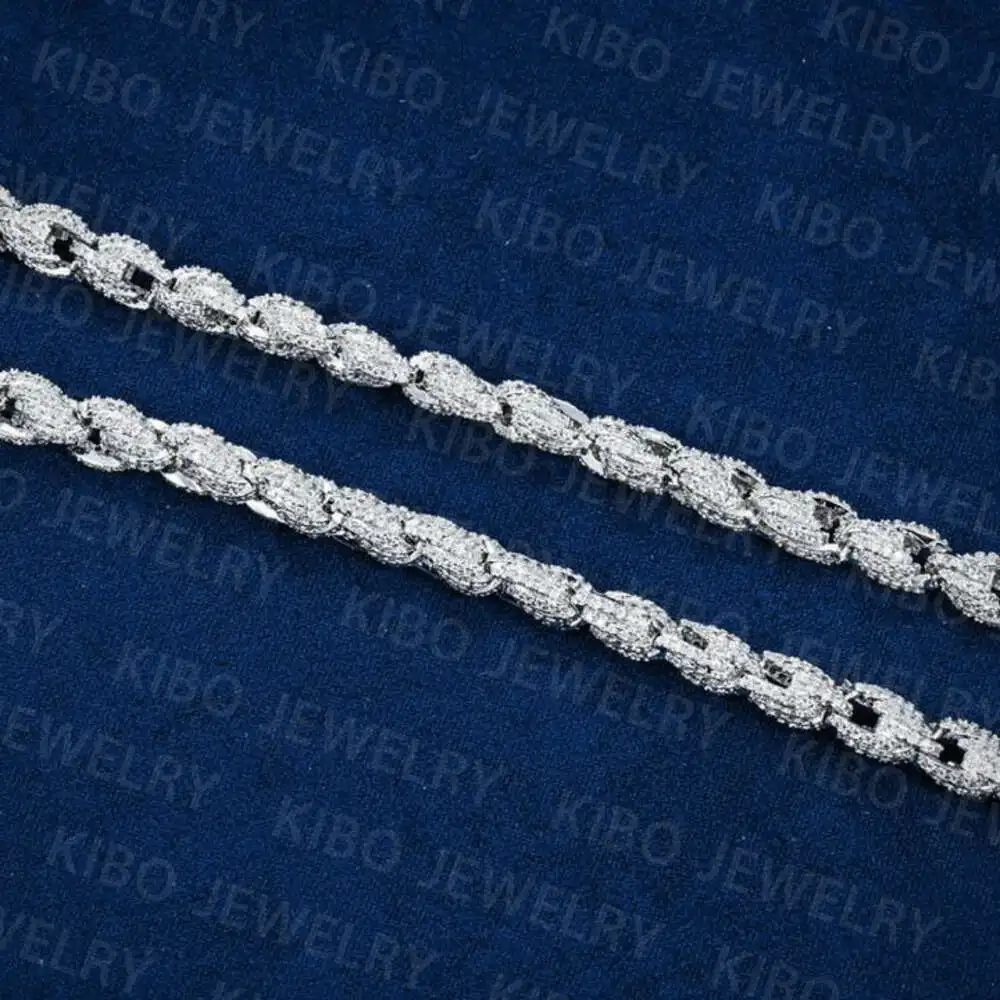 Luxury Custom Iced Out Rope Cuban Link Necklace Rock Hip Hop 925 Sterling Silver Moissanite 7mm Hiphop Rope Link Chain.