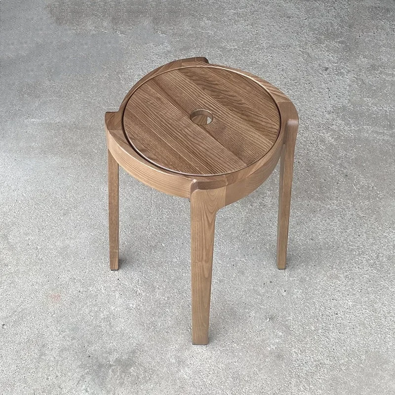 Solid wood stackable household simple round stool ash wood windmill stool