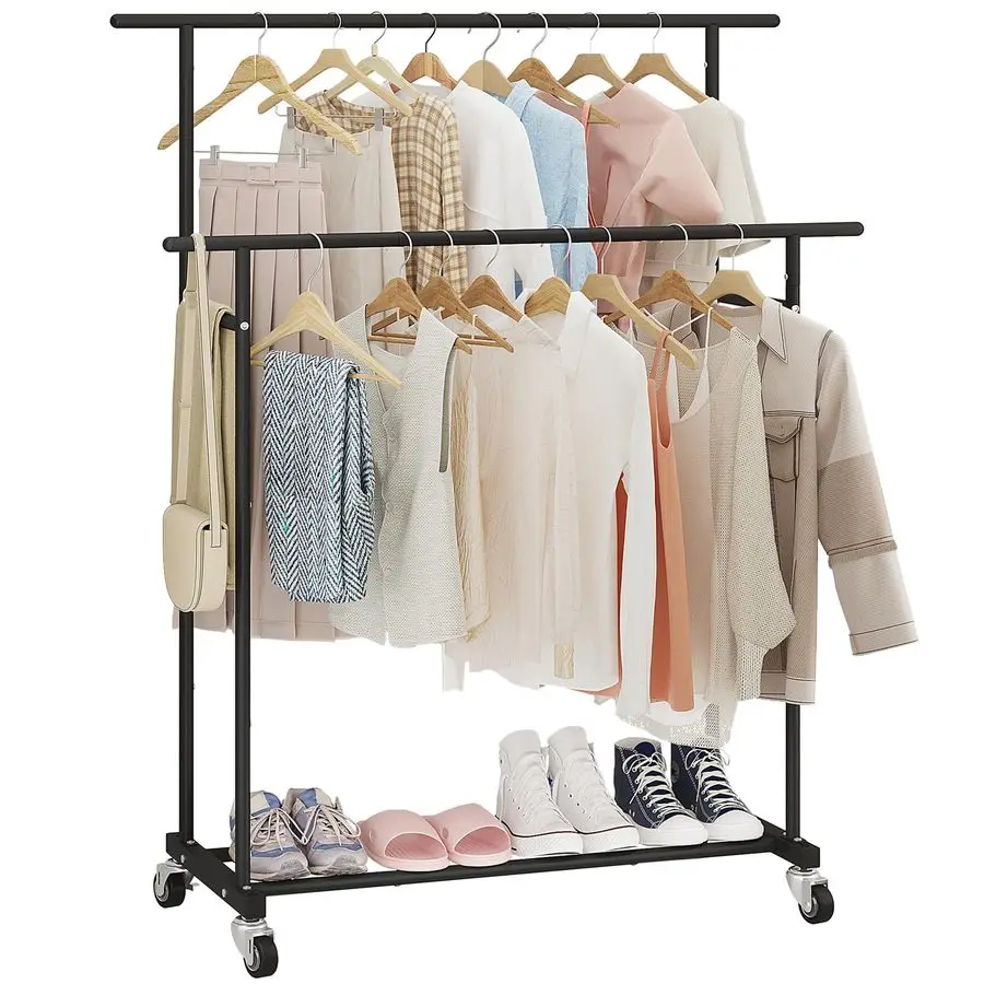 

Двойная вешалка для одежды, вращающаяся вешалка для одежды, портативный органайзер для одежды для спальни, гостиной, магазина одежды,