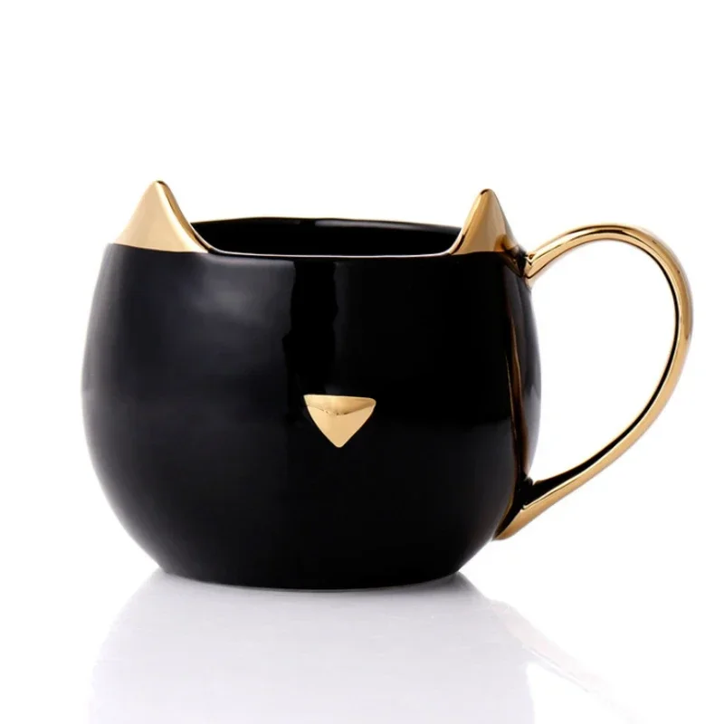 Creative Cat Ears Shape Ceramic Coffee Mug Gold-plated Home Office Breakfast Milk Oatmeal Cups Couples Gifts Water Cup Drinkware