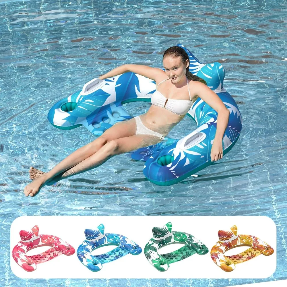 

Pool Floats, 3 Pack Inflatable Pool Float Chairs with Cupholders & Handles, Pool Floats Adult & Kids Perfect for Pool Lake & Riv