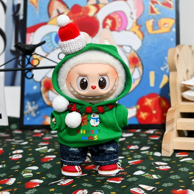Conjunto de traje navideño Labubu de 17 cm para muñecas de peluche de 1a/2a y tercera generación: solo colección de ropa para vacaciones de invierno (no incluye muñecas)
