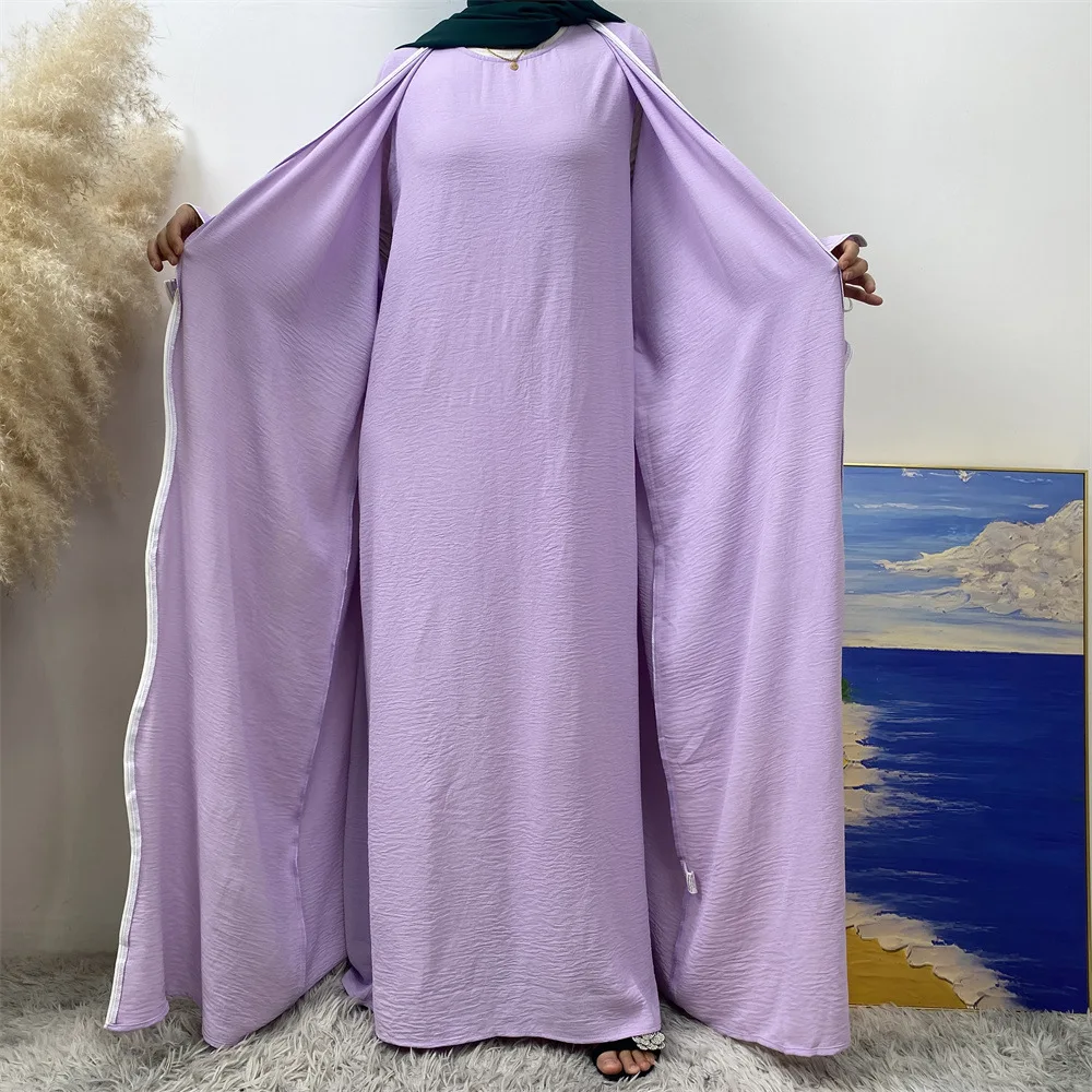Muslim Set for Women Ramadan Arabic Muslim Modest Dress Bow Kimono Cardigan Dubai Hijab Abaya Islamic Party Outfits Turkey Robe
