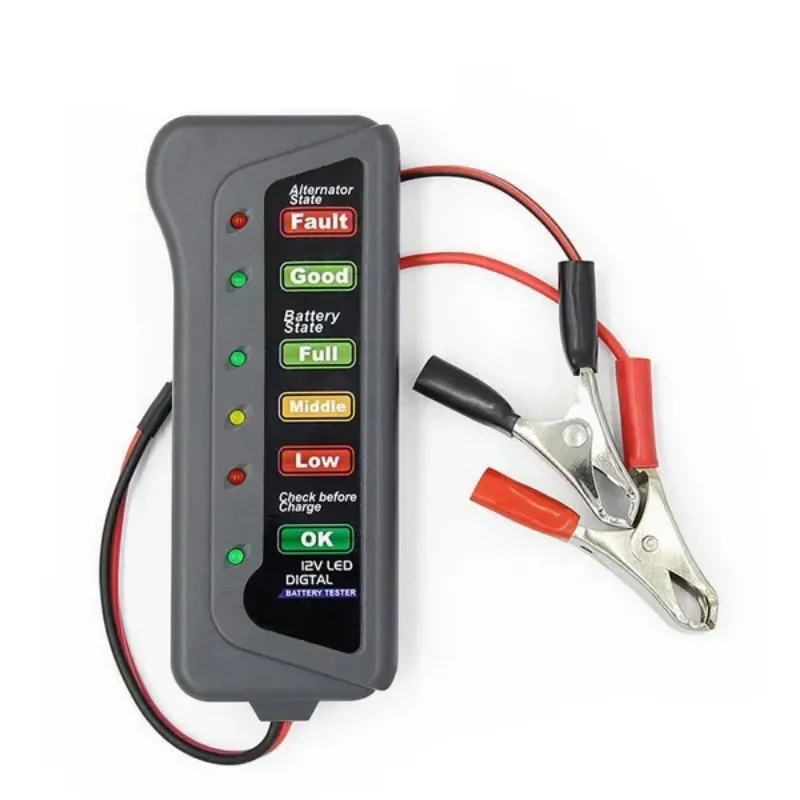 12V Digital Battery Tester 6 Light Emitting Diode Display Car Motorcycle Battery Testers