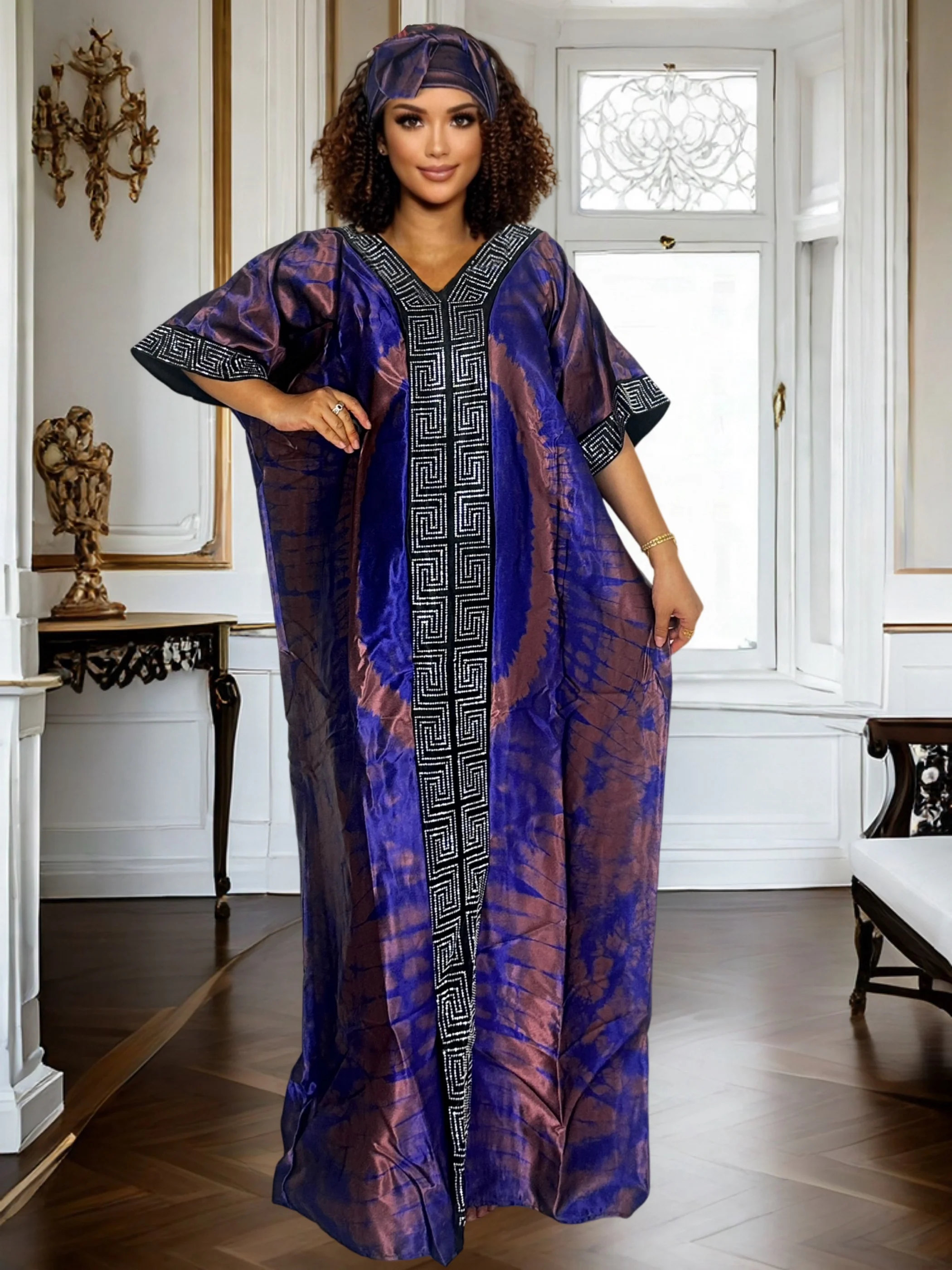 

Stunning Rhinestone Embellished Kaftan Abaya Dress - Elegant Batwing Sleeves Beach BouBou Clothes