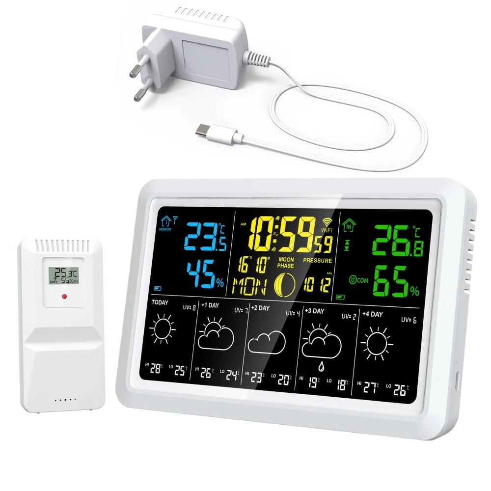 Tuya WIFI Weather Clock Weather Forecast Thermometer and Hygrometer Moon Phase/atmospheric Pressure Brightness Adjustment