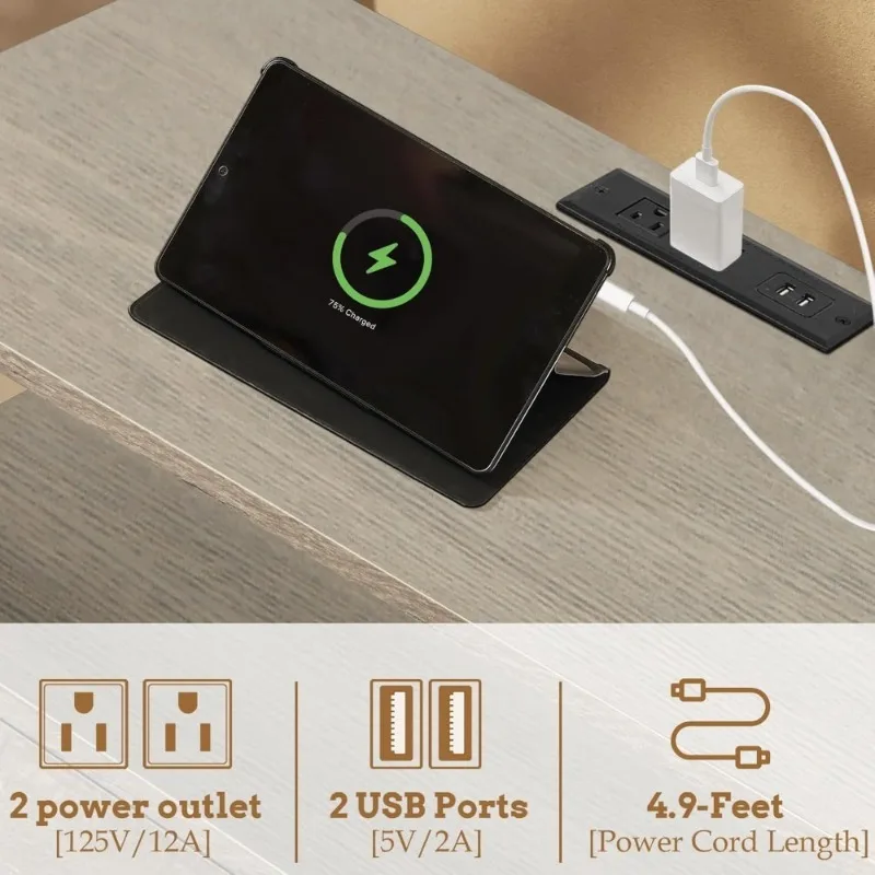 منضدة مقاس 27 بوصة مع قاعدة شحن ودرجين وطاولة بجانب السرير ورف مفتوح للتخزين باللون الرمادي، مجموعة من 2 #6