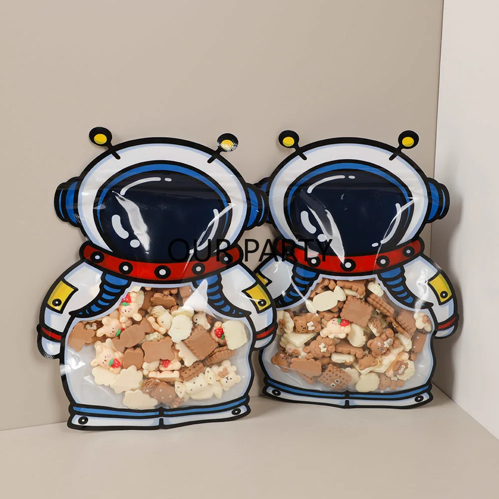 10Pc Cute Astronaut Candy Cookie Bags Outer Space Theme Self Sealing Snack Packing Bag for Kids Birthday Baby Shower Party Decor