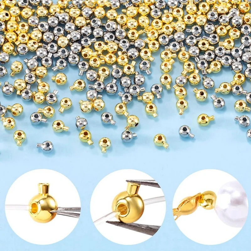 GTBL 80Pcs Crimp Beads For Jewelry Making, Gold Silver Spacer Beads Metal Bead Stopper Crimp Charms For Bracelet Necklace