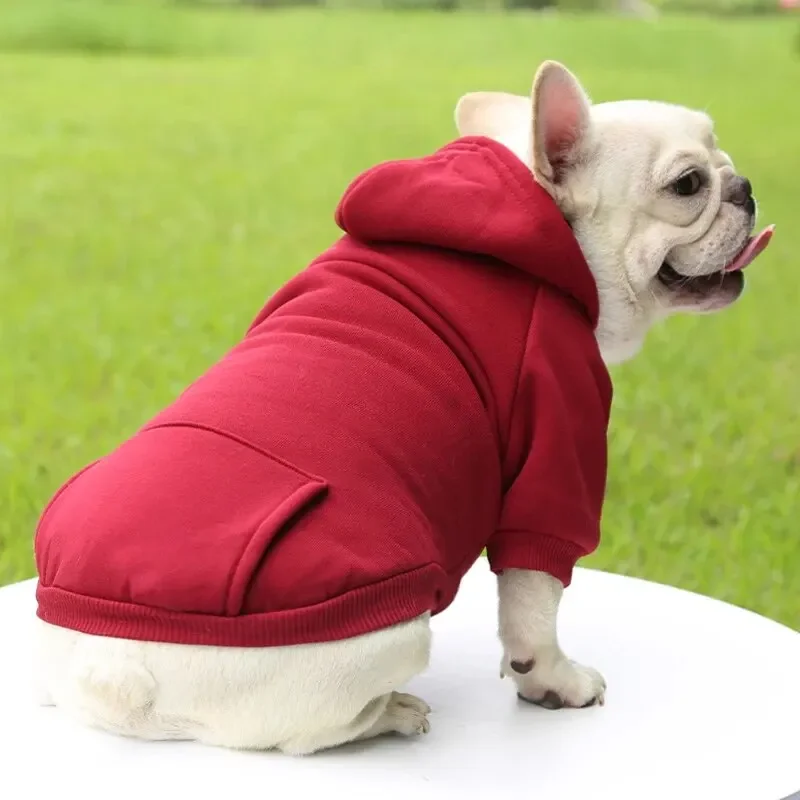 

Fashion Dog Clothing Autumn And Winter Small Pet Clothes Thickening Warm Solid Color Two-Feet Hooded Wweater Casual Pet Products