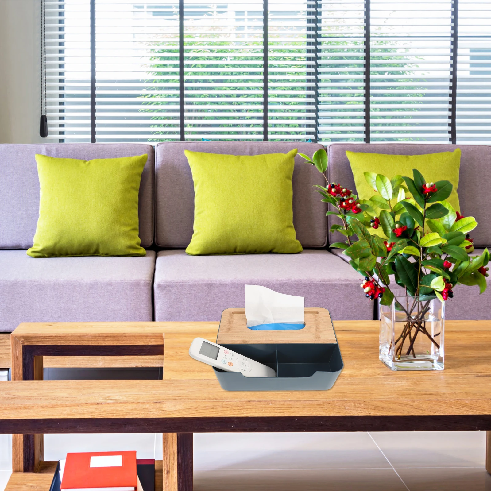 

Remote Controller Bamboo Tissue Dispenser Blue Desk Storage Box Napkin Holder PP Material Desktop Storage Case Long Use