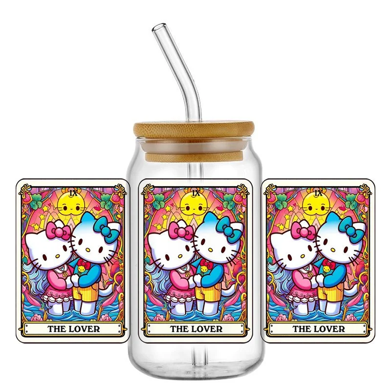 

Miniso New Design Hello Kitty Tarot Kawaii For Libbey 16oz Can Glass Mug 3D Waterproof UV DTF Coffee Can Wrap Libbey Glass Wrap