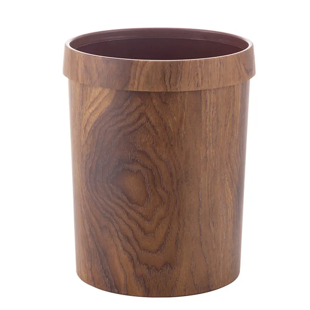 1Pcs Vintage Style Trash Can Plastic Retro Garbage Bucket with Wood Grain Finish Simple Waste Bin for Home Office Hotel Storage