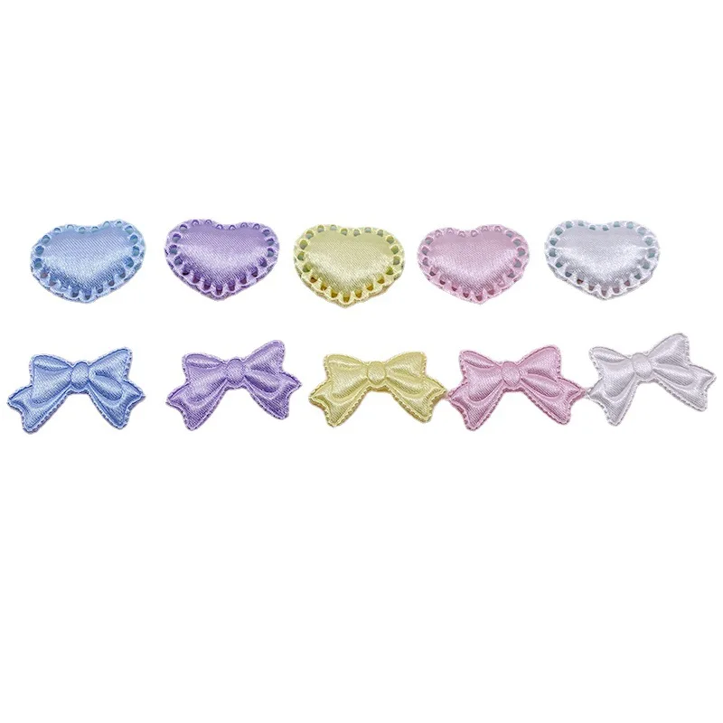 100 Stück Satin-Stoff-Herzschleifen, gepolsterte Applikationen zum Aufnähen, für Kleidung, Hüte, Haarnadeln, als Schmuckelemente und für DIY-Bastelarbeiten. – Detail 1