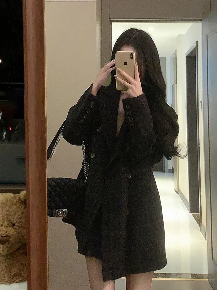 

Ele клетчатый шерстяной костюм, пальто, женское длинное све, осень-зима, модная верхняя одежда из высококачественного волокна Hepburn Sle