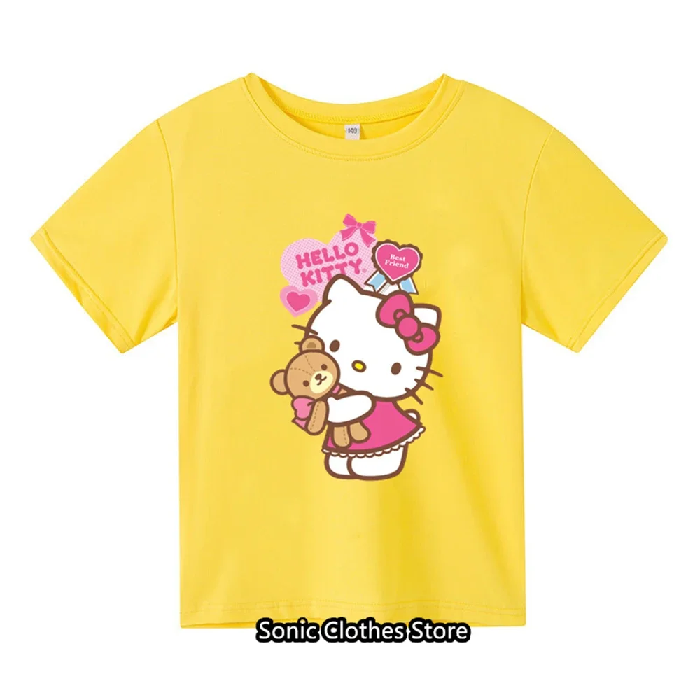 Hello Kitty Kawaii Children's Fashion Girls' Clothing Summer Boys' Clothing Children's T-shirts Preschool Short Sleeves