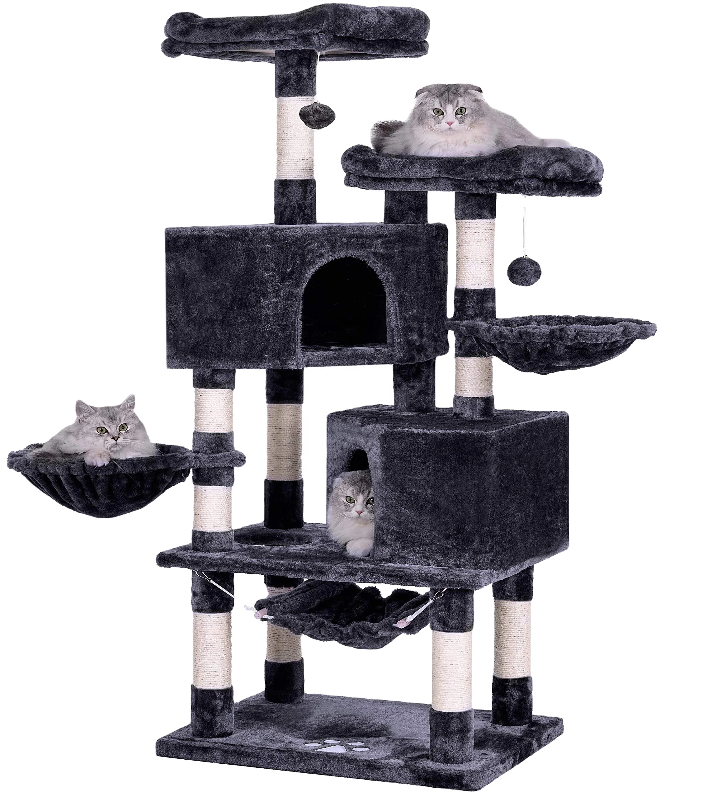 Multi-level Cat Tower Tall Cat Climbing Stand with Plush Perch Toys for Play Rest