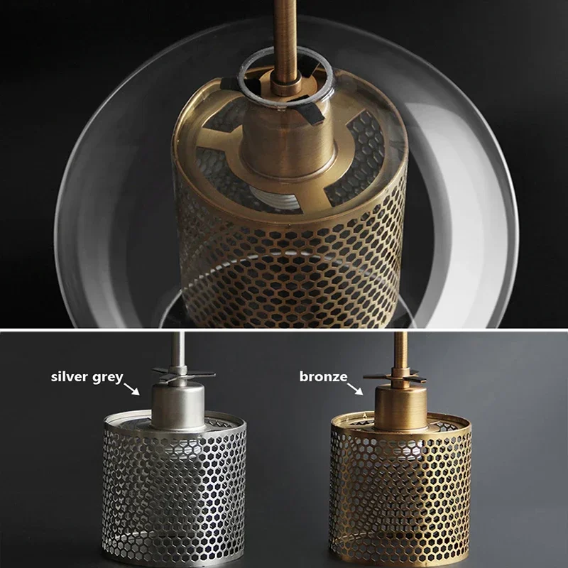 

Modern Retro Glass Pendant Light Sliver Bronze Hanging Lamp Home Decor Lighting for Dining Living Room Loft