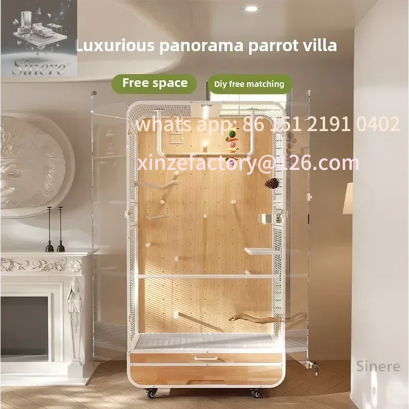

Customizable Large bird cage parrot villa panoramic luxury solid wood ecological cabinet gray machine King Kong Xuanfeng monk DI