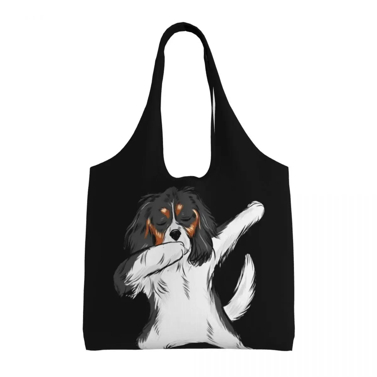 Custom Dabbing Cavalier King Charles Spaniel Dab Dance Shopping Canvas Bag Women Capacity Groceries Dog Shopper Tote Bags